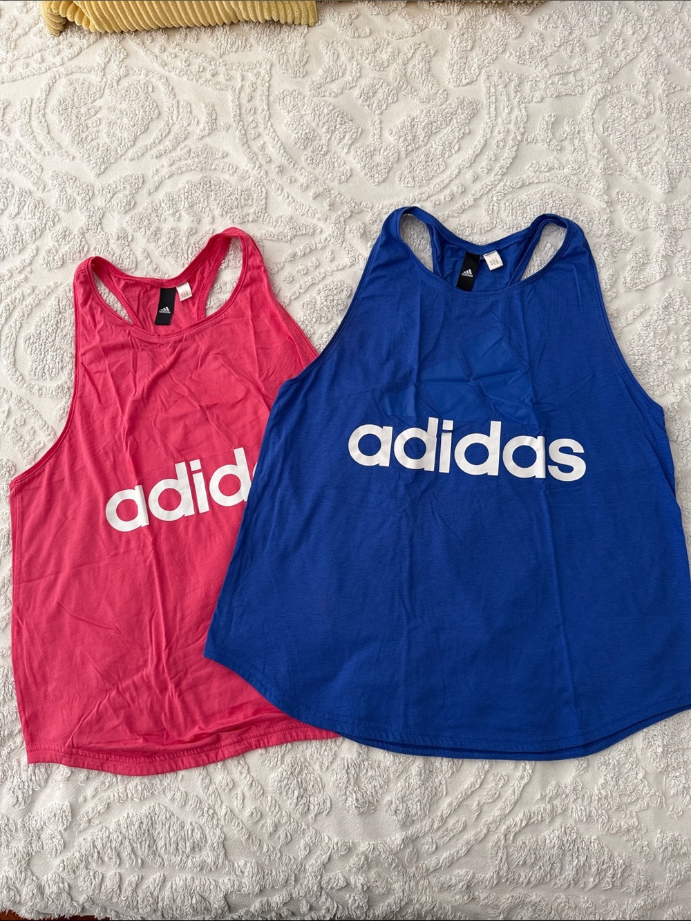 adidas Bundle of 2 sport tanks - Pink & Blue Racerback Tank Tops with White Logo